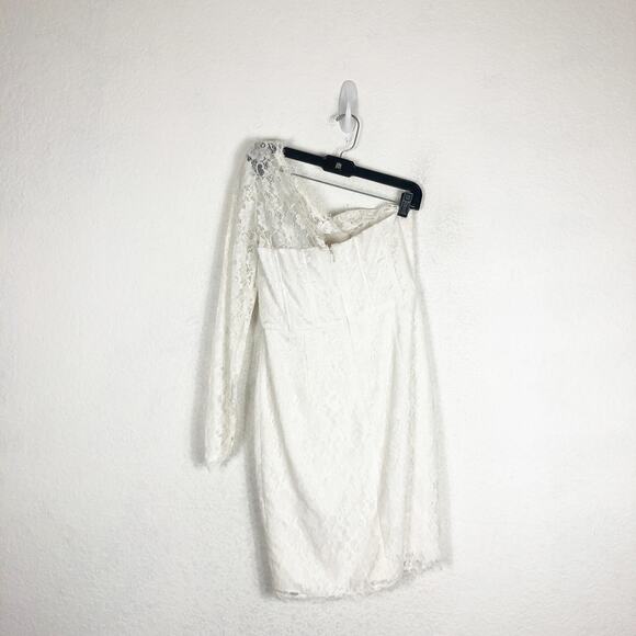 BCBGMAXAZRIA Arlena Mini Dress Size 8 One Shoulder White Lace Cocktail Bridal - Picture 12 of 13